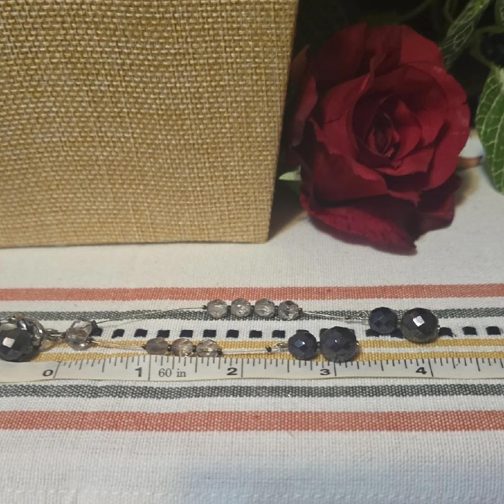 Black & Smoky/Clear Faceted Beads On Wire Convertible Necklace Belt Lariat